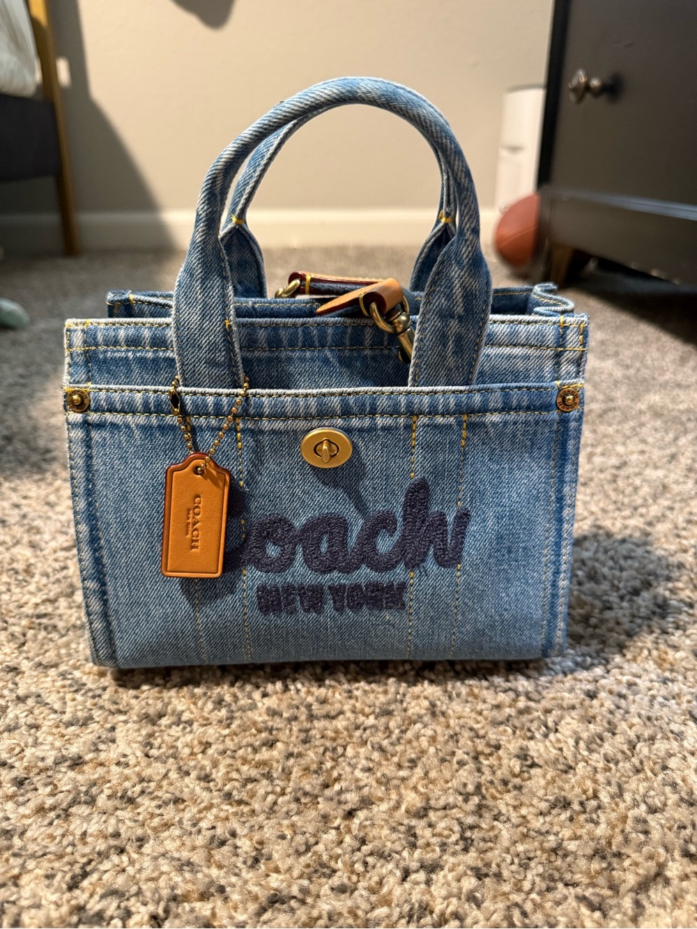Coach Denim Mini Tote in Blue with Gold-Tone Hardware